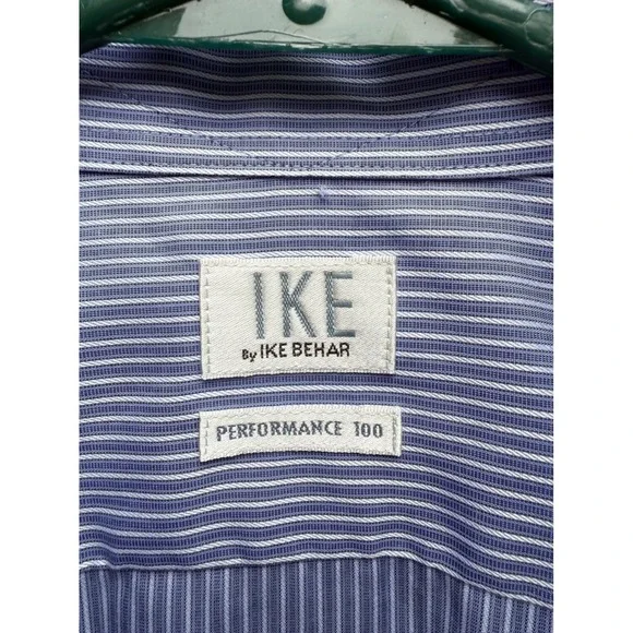 IKE by Ike Behar Mens Performance 100 Striped Dress Shirt Blue‎ White Size 16 35 - Picture 2 of 5